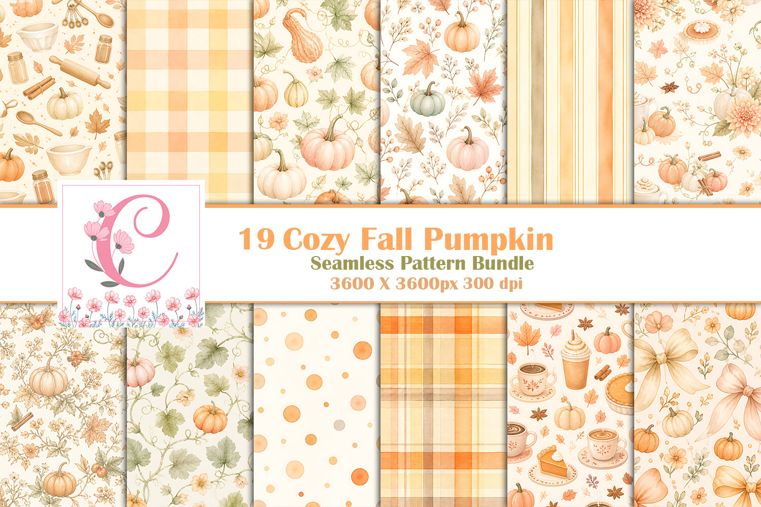 Cozy Fall Pumpkin Seamless Pattern Bundl