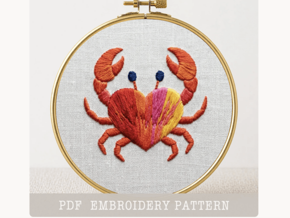 Crab Heart Embroidery Pattern