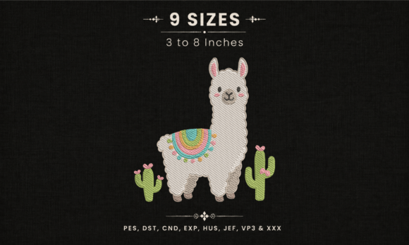 Cute Alpaca Cactus Machine Embroidery