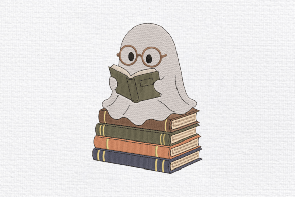 Cute Book Ghost Embroidery Design