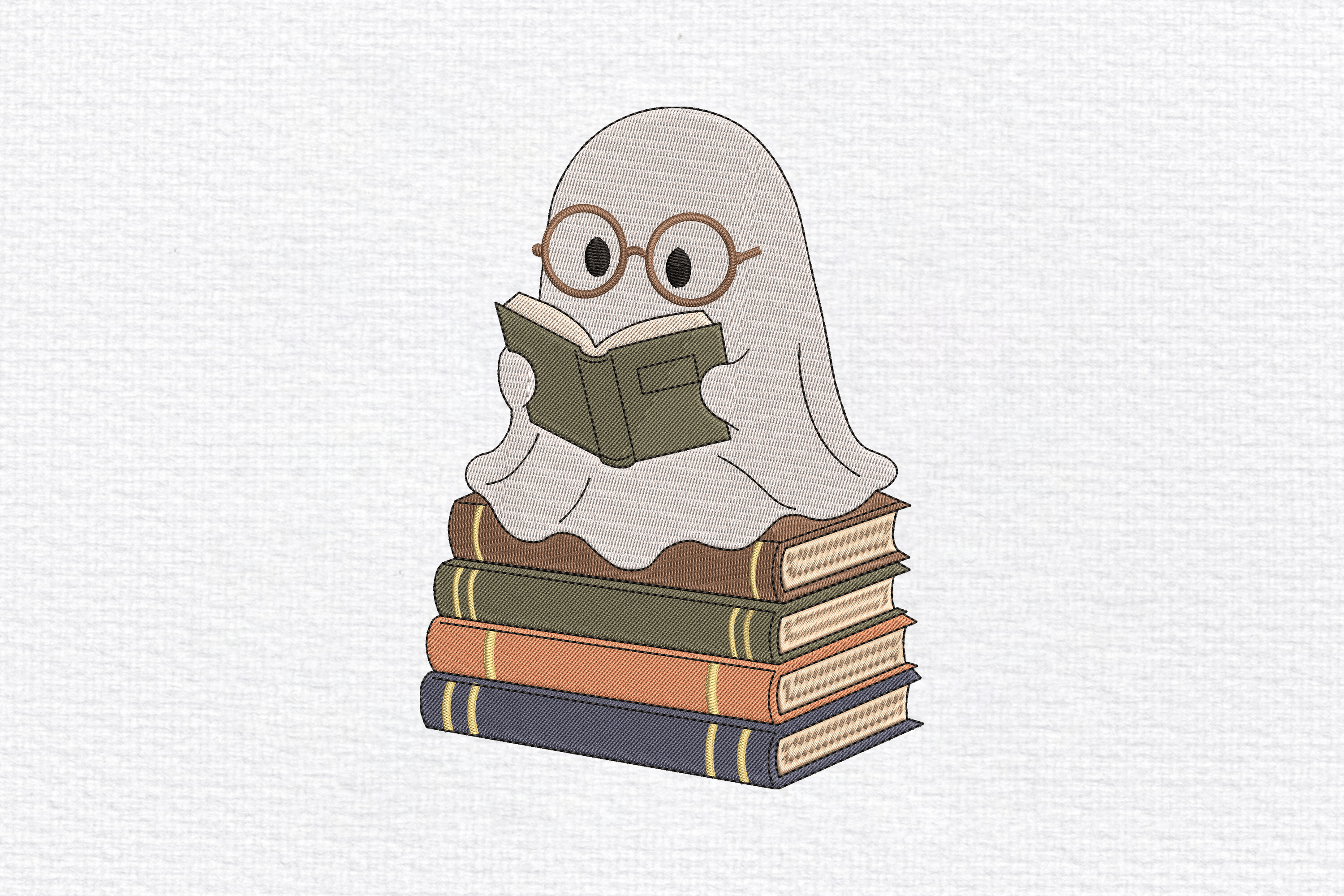 Cute Book Ghost Embroidery Design