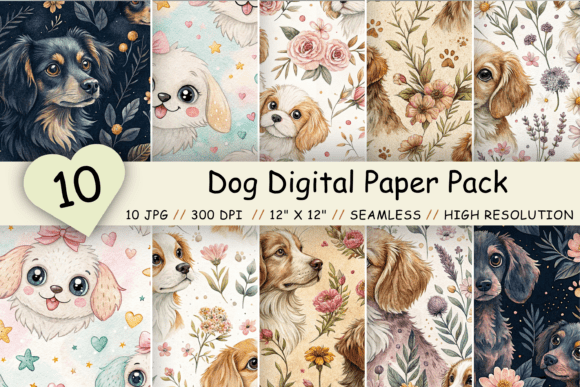 Dog Digital Paper Pack, Seamless