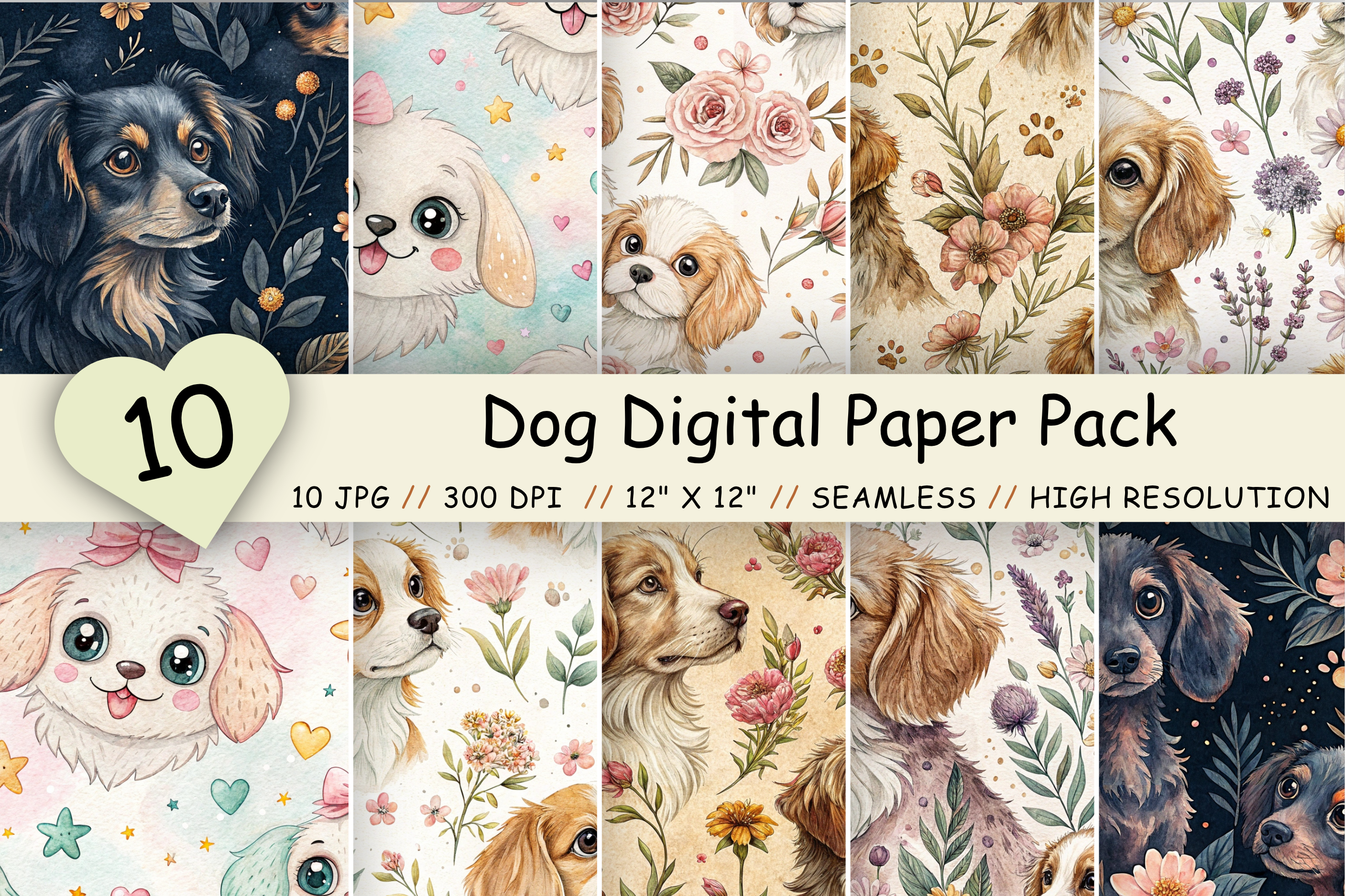 Dog Digital Paper Pack, Seamless