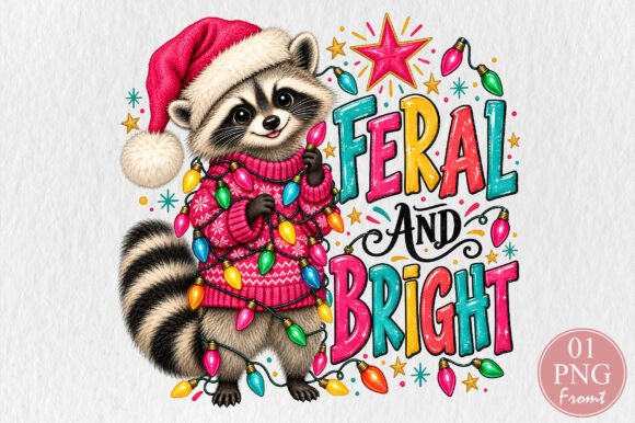 Feral & Bright Raccoon Christmas PNG