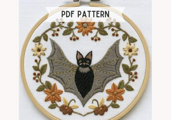 Floral Bat Wreath Embroidery