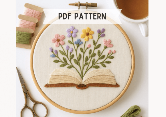 Floral Book Bouquet Embroidery