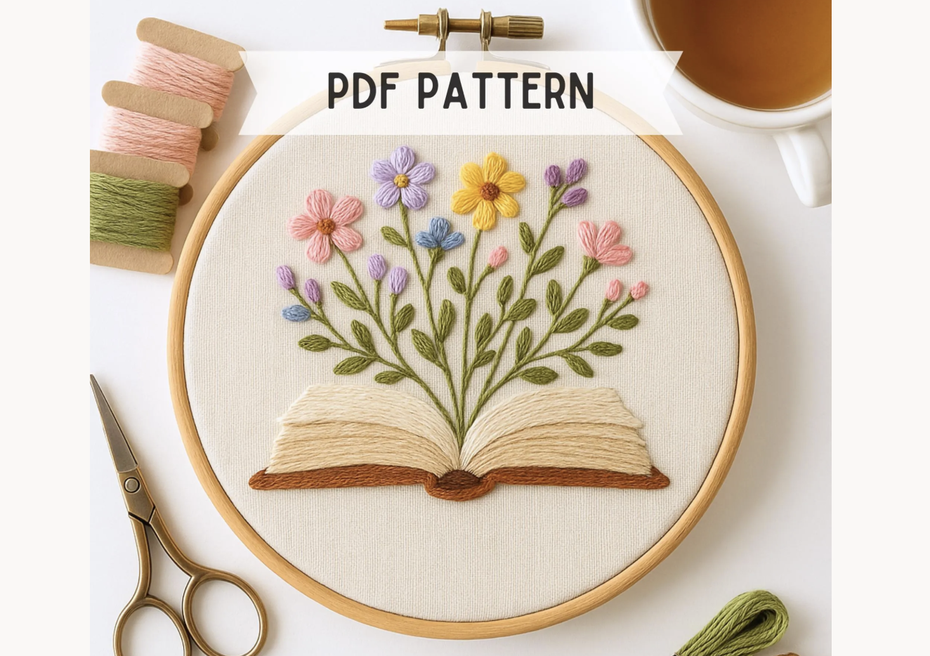Floral Book Bouquet Embroidery