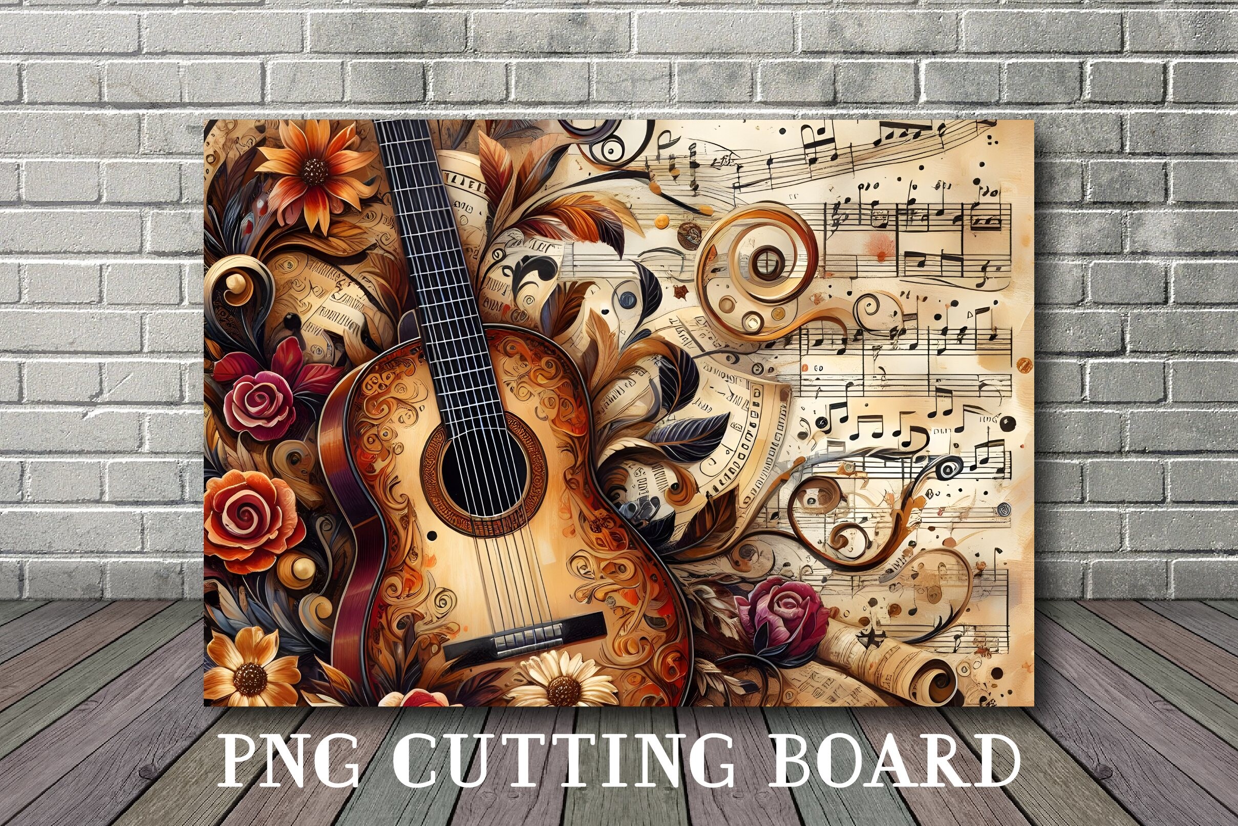 Floral Classical Guitar Cutting Board