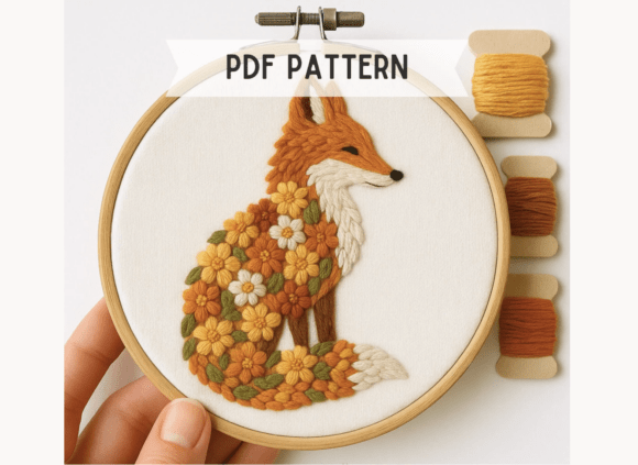 Floral Fox Hand Embroidery Pattern