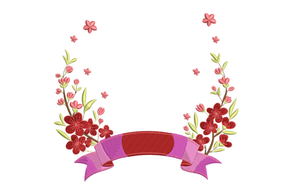 Floral Ribbon Banner with Red Blossoms