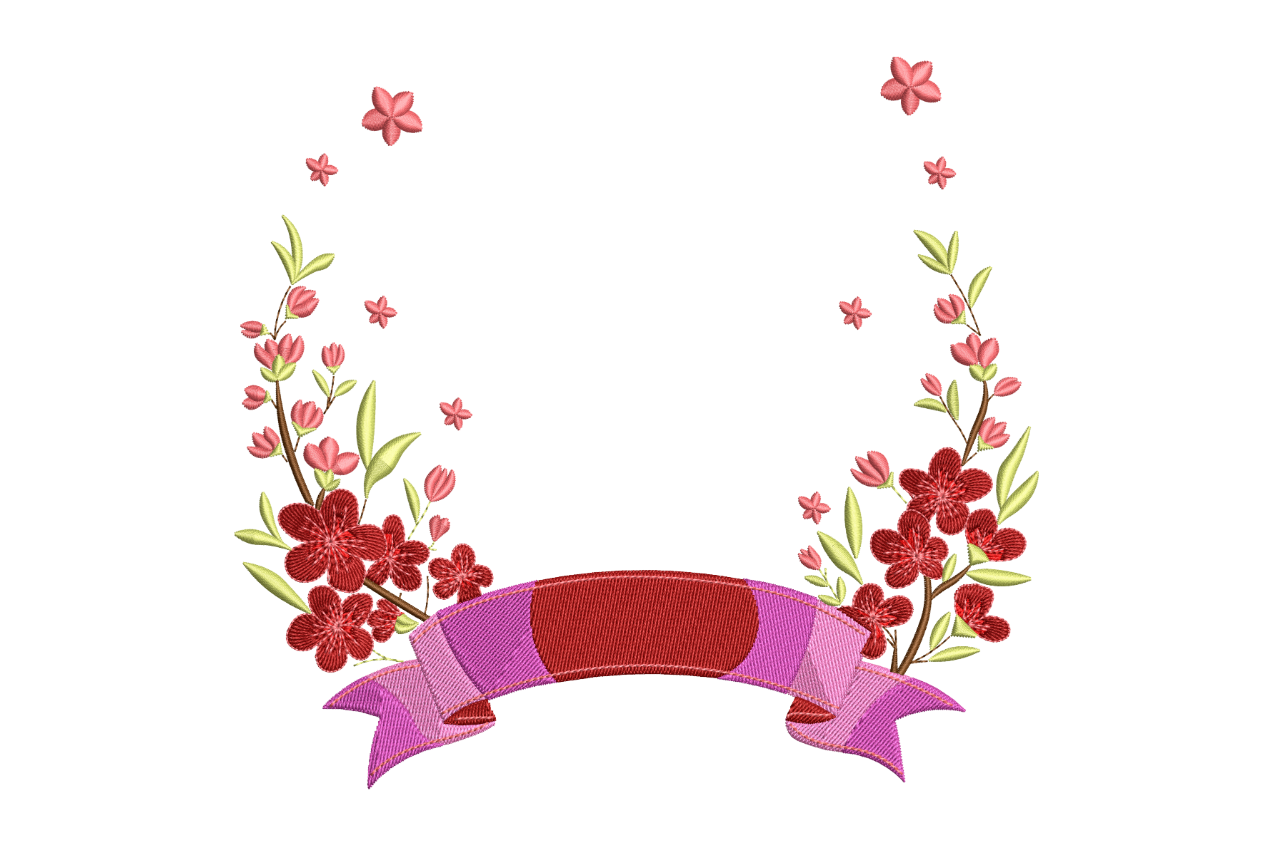 Floral Ribbon Banner with Red Blossoms