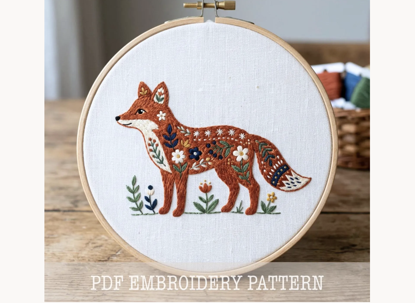 Folk Art Fox Embroidery Pattern