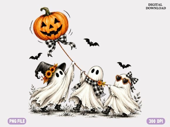 Ghost Family Halloween PNG, Pumpkin Ball
