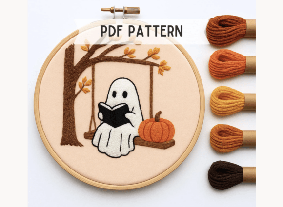 Ghost Reading Book Embroidery