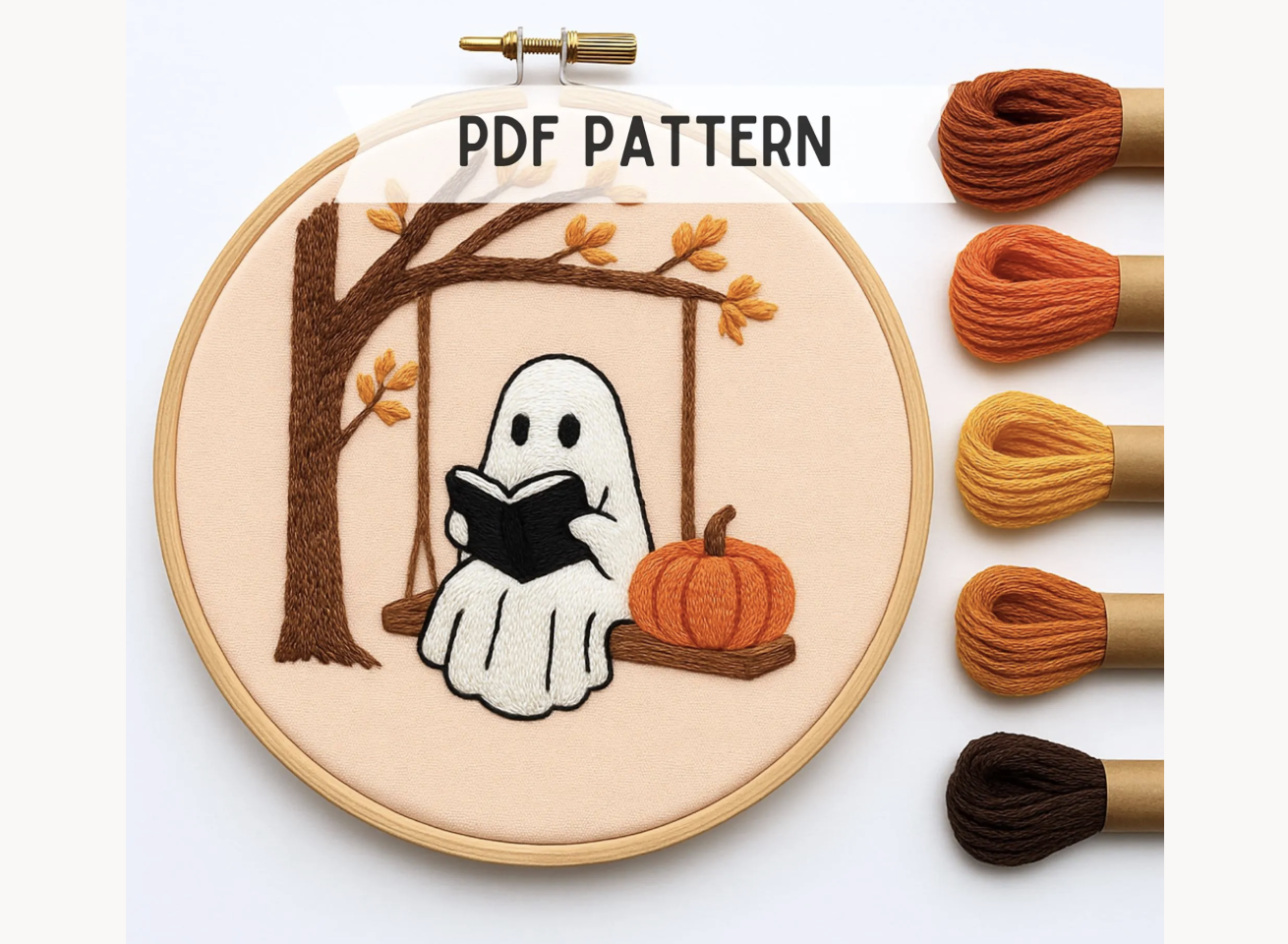 Ghost Reading Book Embroidery