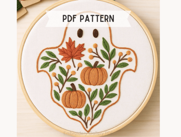 Ghost with Pumpkins Embroidery