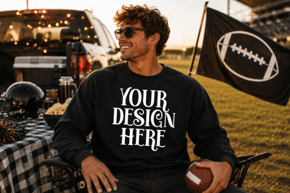 Gildan 18000 Sweatshirt Football Mockup