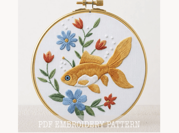 Goldfish and Flowers Embroidery