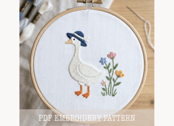 Goose in Bonnet Embroidery Pattern