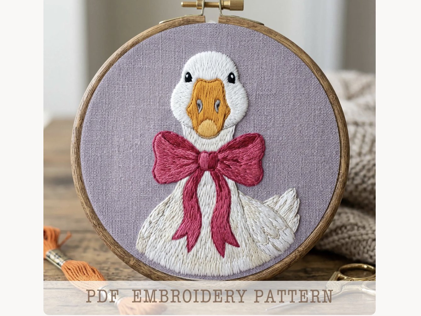Goose with Pink Bow Embroidery