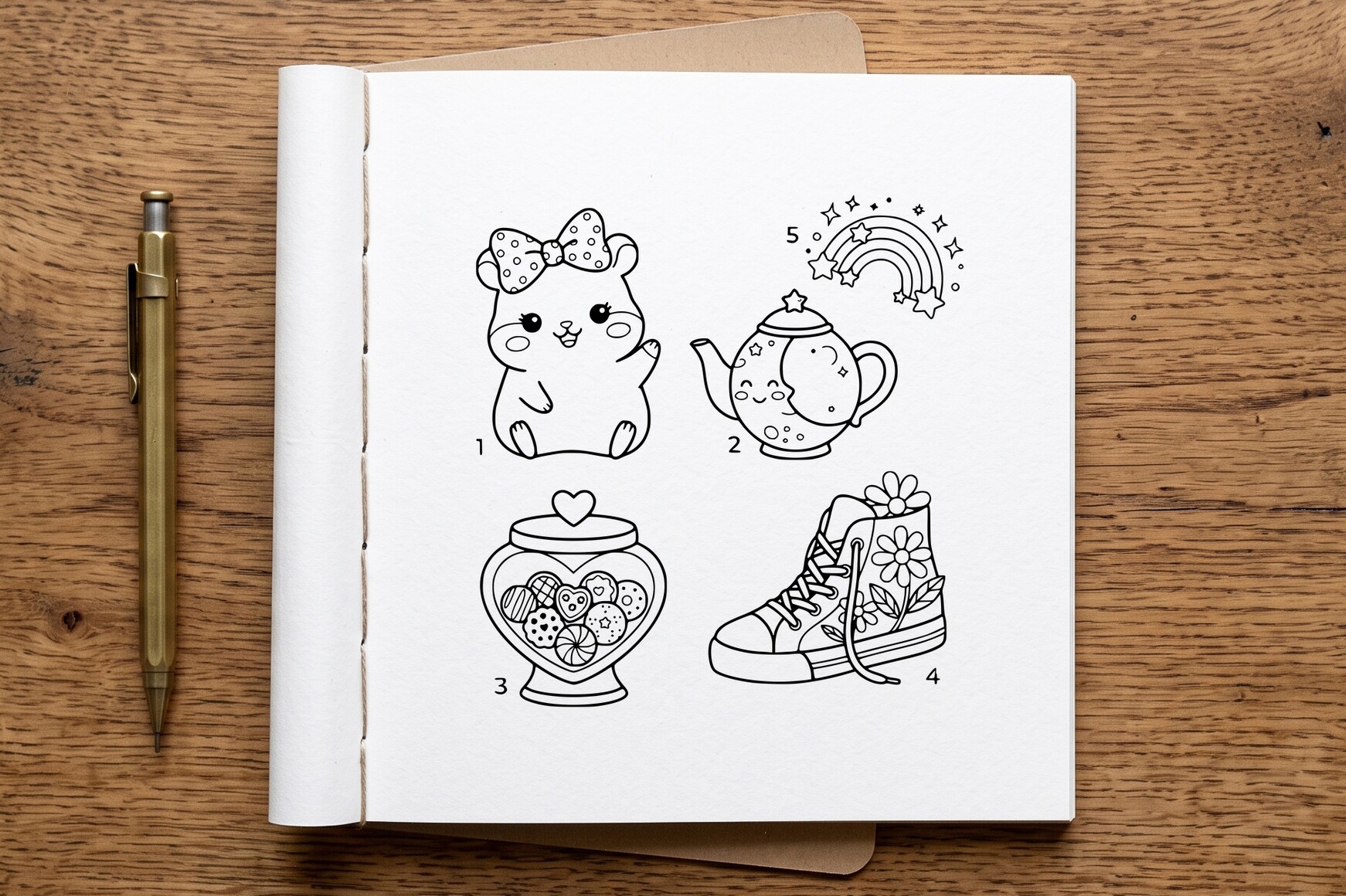 Hamster Bow Kawaii Coloring Page