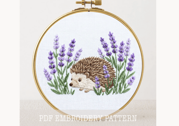 Hedgehog in Lavender Embroidery