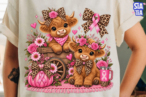 Highland Cow Breast Cancer PNG Shirt PNG