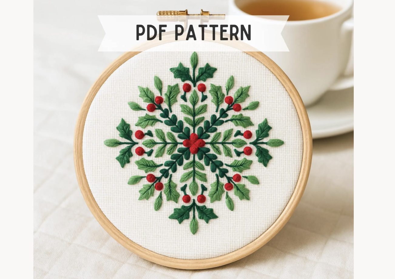 Holly Snowflake Mandala Embroidery