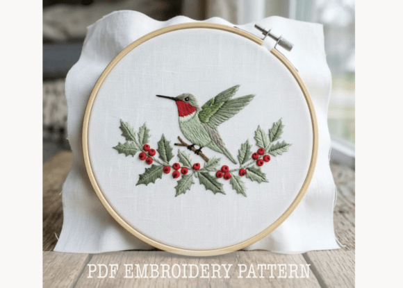 Hummingbird Holly Embroidery Pattern