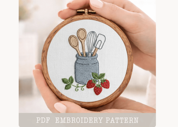 Kitchen Utensils Jar Embroidery