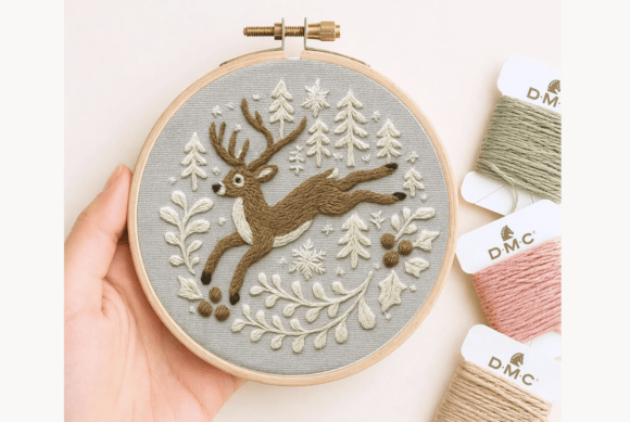 Leaping Deer Winter Embroidery