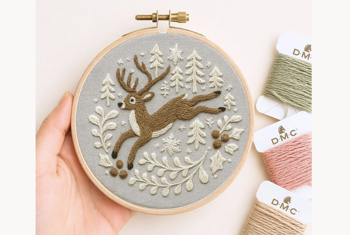 Leaping Deer Winter Embroidery