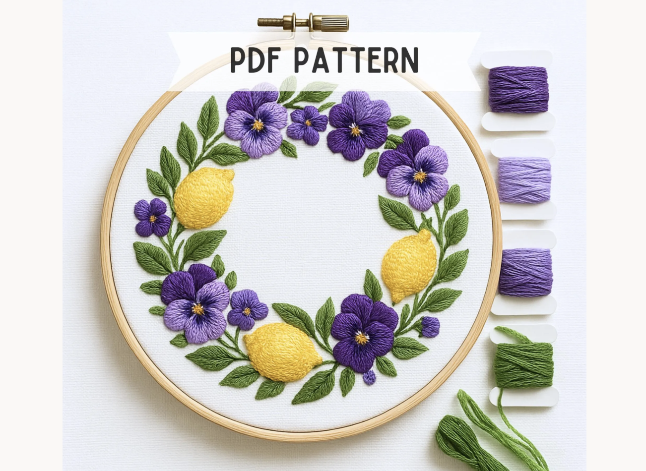 Lemon Pansy Wreath Embroidery
