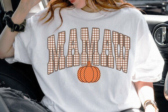 Mamaw Pumpkin Plaid Fall Autumn PNG