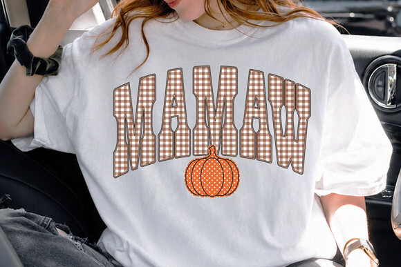 Mamaw Pumpkin Plaid Fall Autumn PNG
