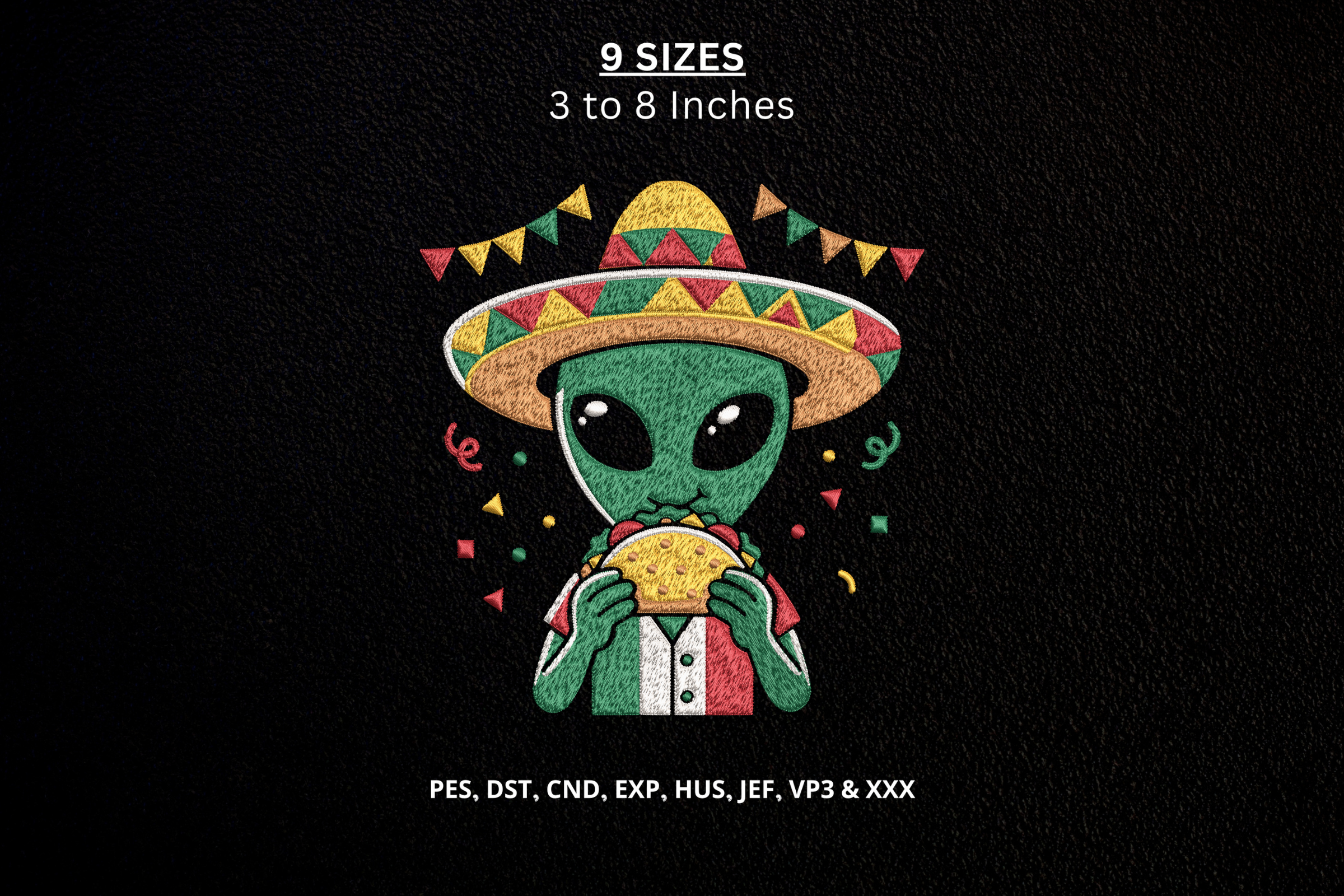 Mexican Alien Taco Machine Embroidery
