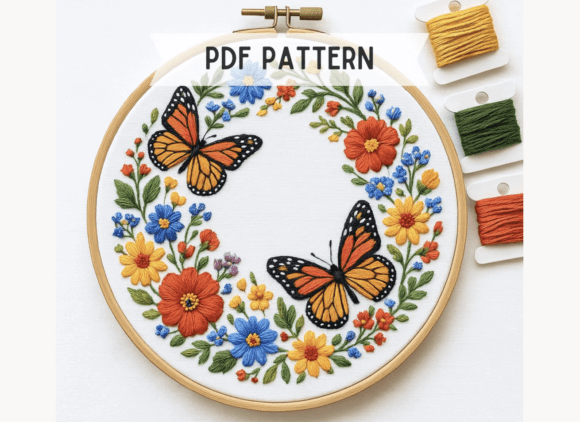 Monarch Butterfly Wreath Pattern