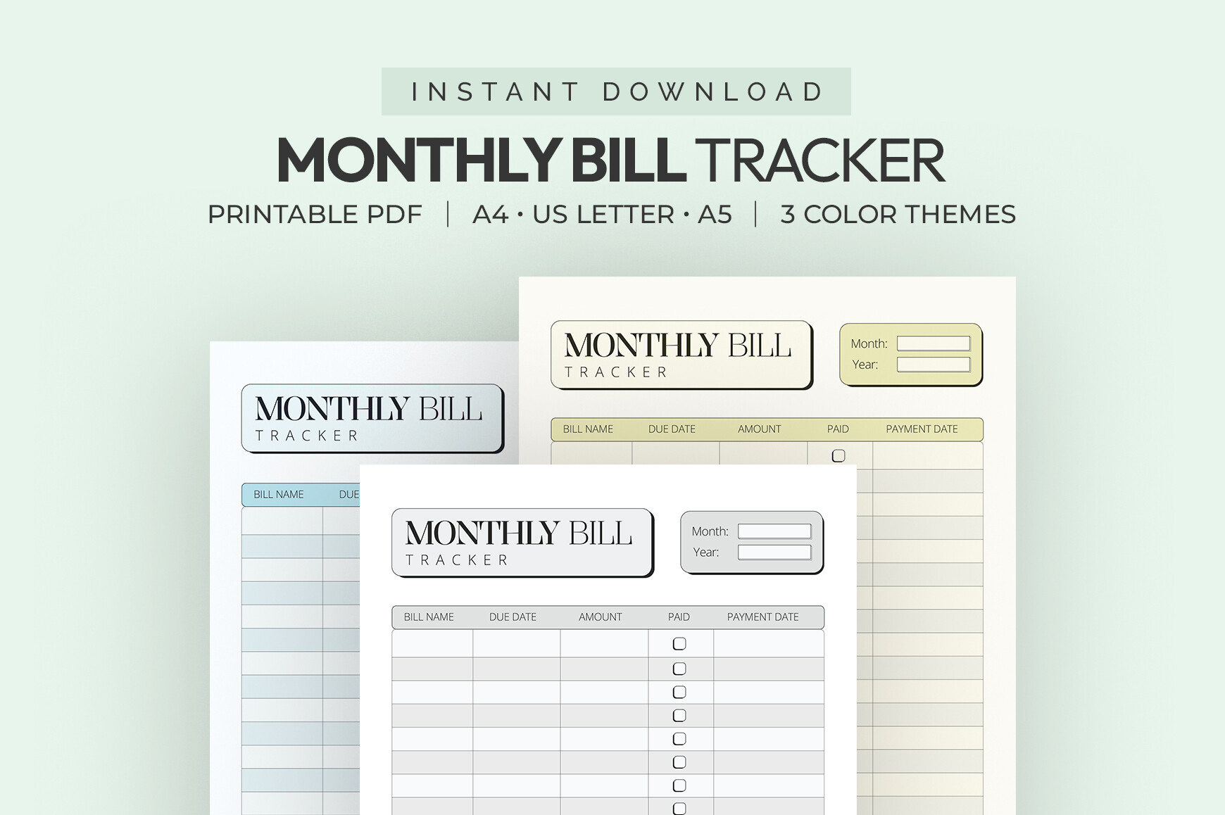 Monthly Bill Tracker Printable