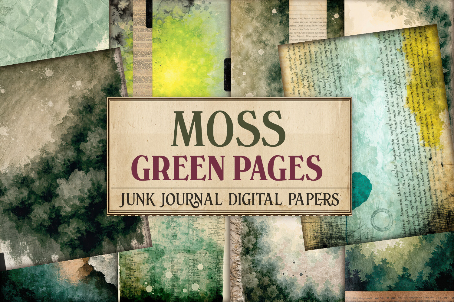 Moss Green Abstract Junk Journal Paper