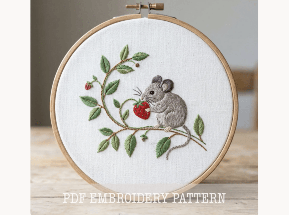 Mouse and Strawberry Embroidery