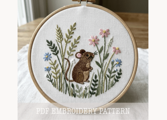 Mouse in Wildflowers Embroidery