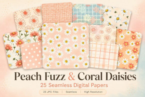Peach Fuzz & Coral Daisies Patterns