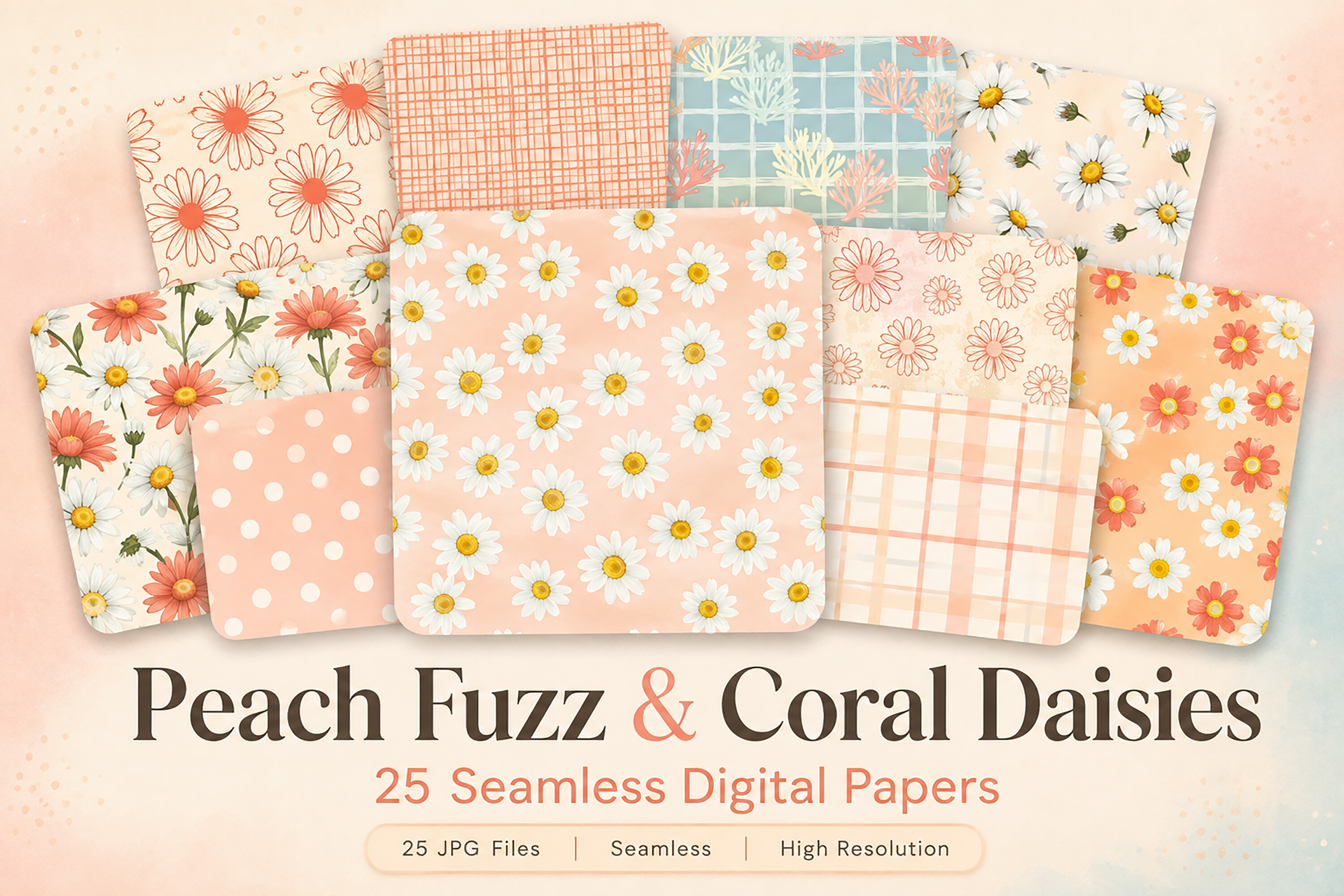 Peach Fuzz & Coral Daisies Patterns