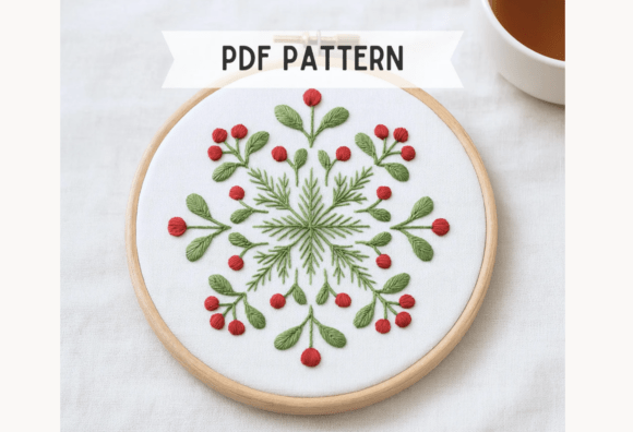 Pine and Berries Snowflake Pattern