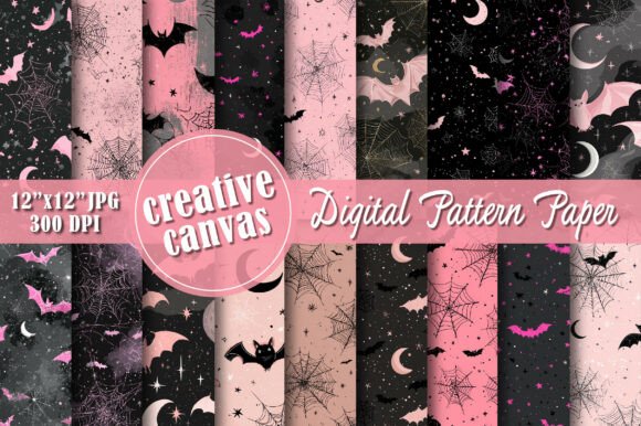 Pink & Black Halloween Digital Paper