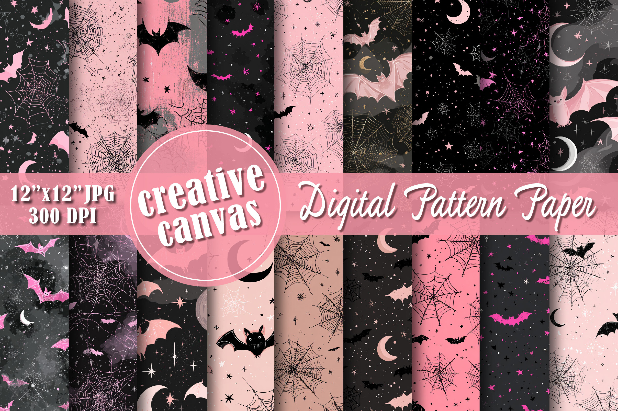 Pink & Black Halloween Digital Paper