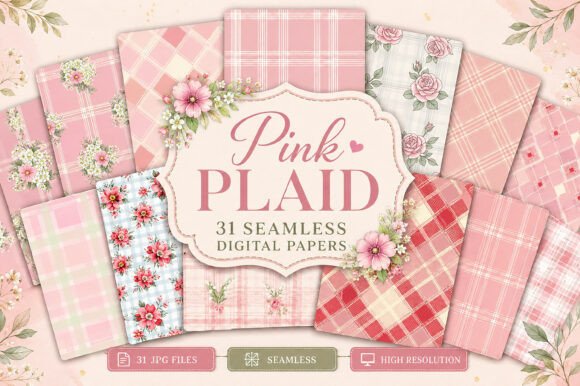 Pink Plaid Seamless Digital Paper