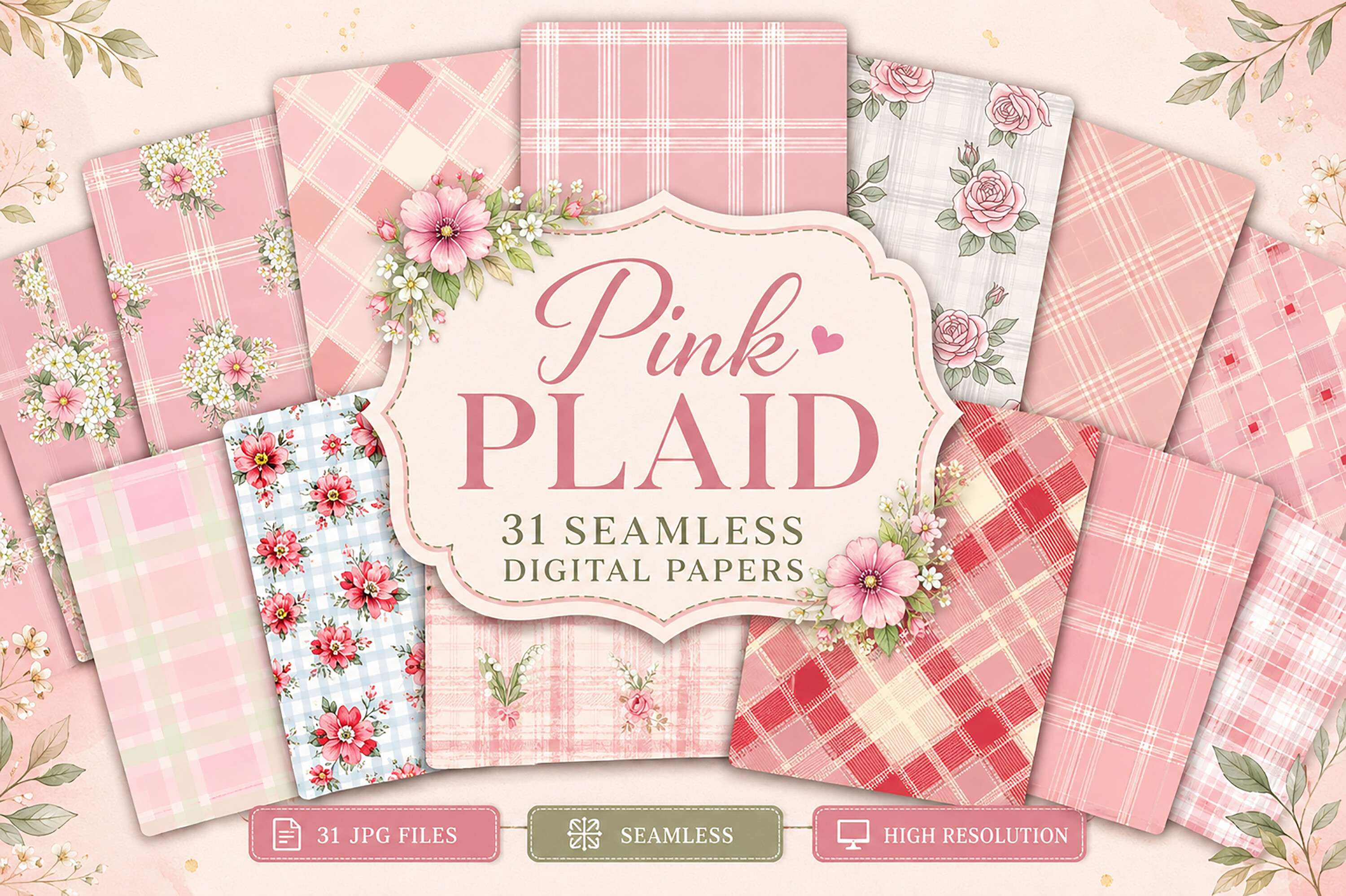 Pink Plaid Seamless Digital Paper