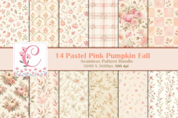 Pink Pumpkin Fall Seamless Pattern Bundl