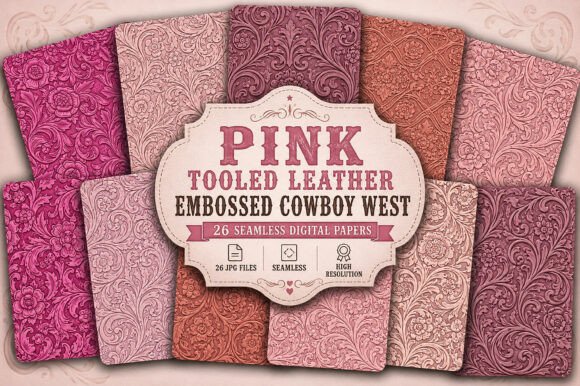 Pink Tooled Leather Embossed Cowboy